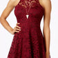 Material Girl Junior's Lace Skater Dress Red Size Small