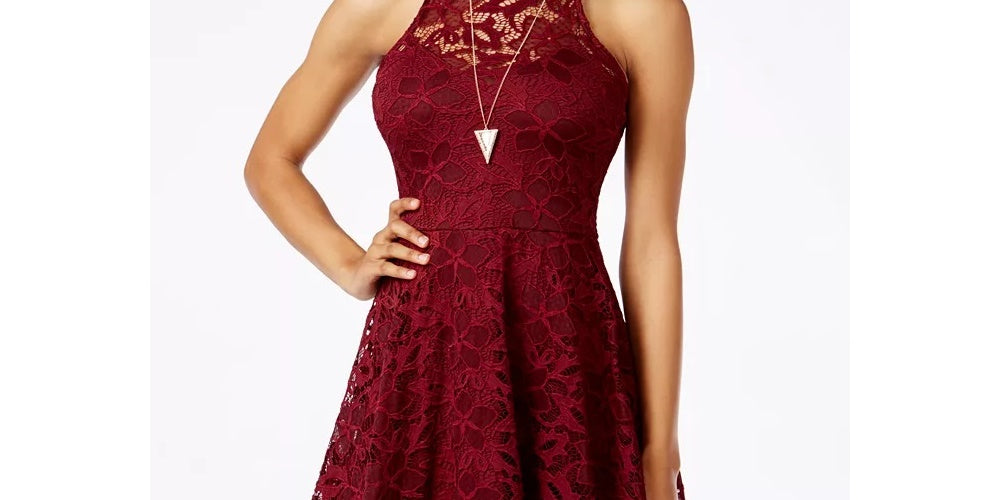 Material Girl Junior's Lace Skater Dress Red Size Small