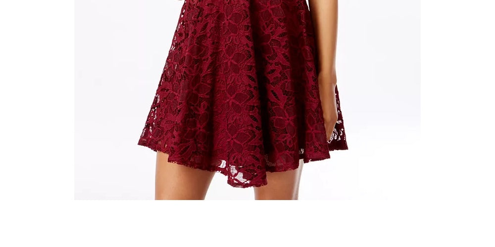 Material Girl Junior's Lace Skater Dress Red Size Small