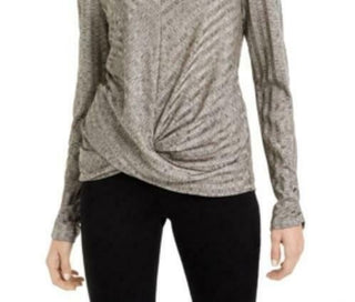 BCX Junior's Rhinestone Neckline Striped Top Beige Size Medium