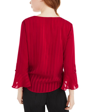 BCX Juniors' Bell-Sleeve Wrap Top Red Size Large