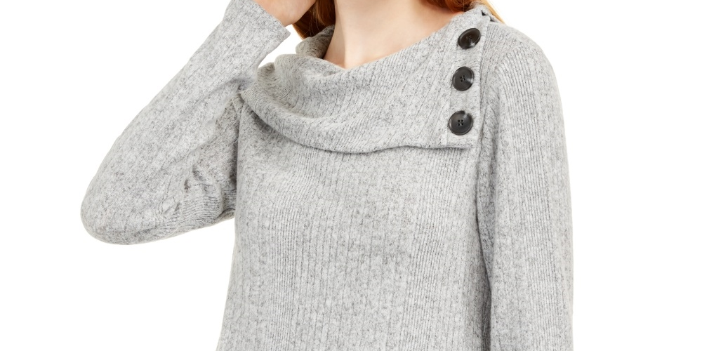 BCX Junior's Button Trim Ribbed Sweater Gray Size X-Large