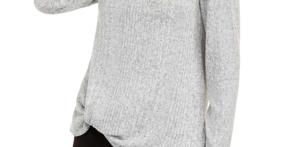 BCX Junior's Button Trim Ribbed Sweater Gray Size X-Large