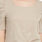 BCX Junior's Puff Sleeve Twist Front Top Beige Size Large
