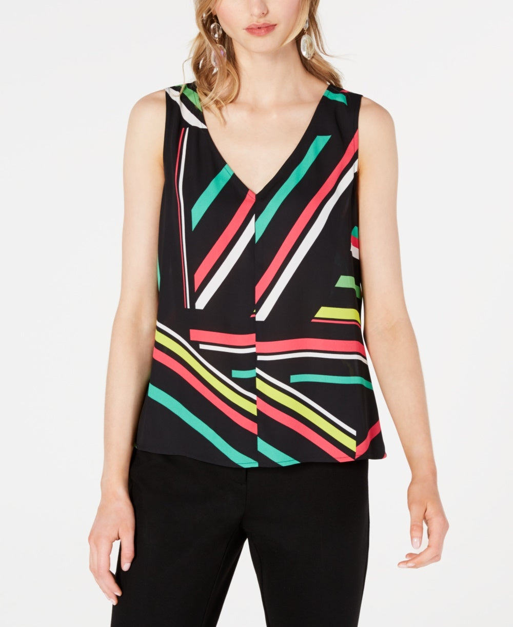 Bar III Women's Sleeveless V-Neck Blouse  Charcoal Size Medium