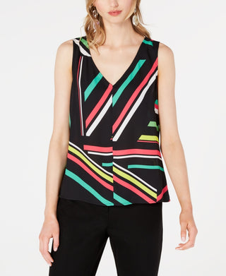 Bar III Women's Sleeveless V-Neck Blouse  Charcoal Size Medium