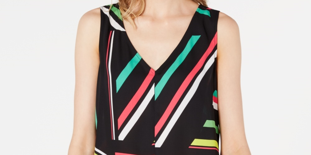 Bar III Women's Sleeveless V-Neck Blouse  Charcoal Size Medium