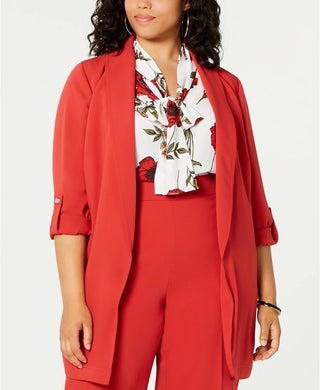 Bar III Women's Wrap Wear To Work Jacket Red Size 1X