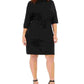 Anne Klein Women's Belted 3/4 Sleeve Jewel Neck Above The Knee Sheath Wear To Work Dress Black Size 3X