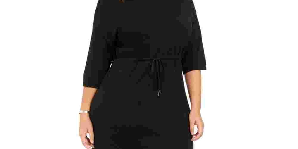 Anne Klein Women's Belted 3/4 Sleeve Jewel Neck Above The Knee Sheath Wear To Work Dress Black Size 3X