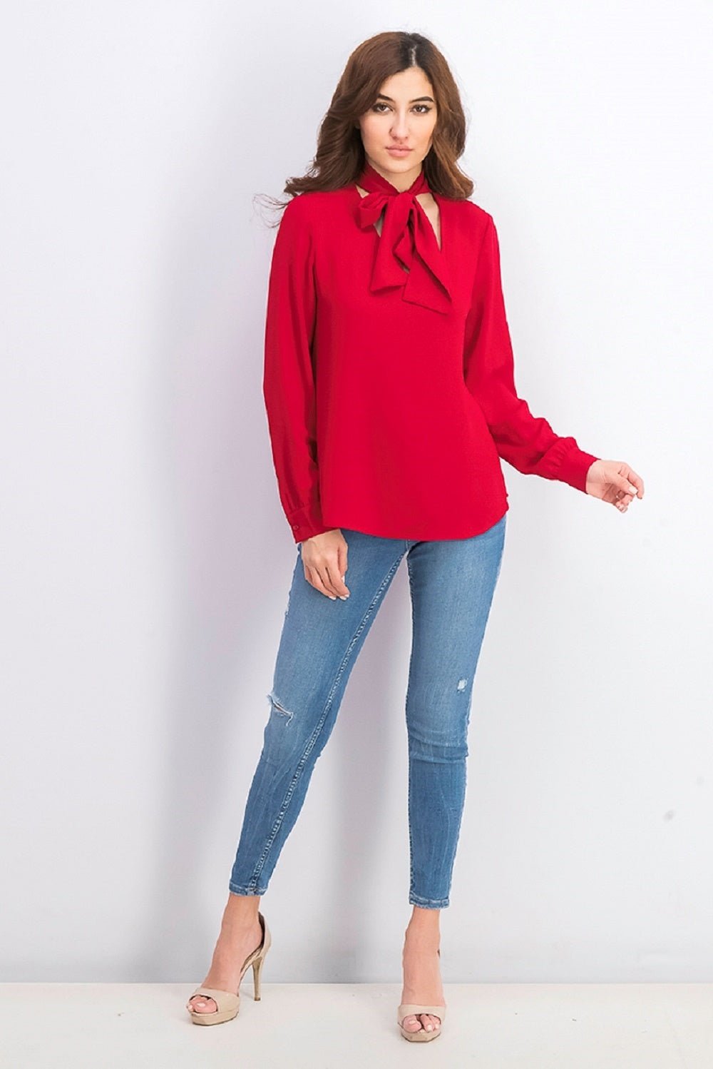 Bar III Women's Tie-Neck Blouse Red Size X-Small