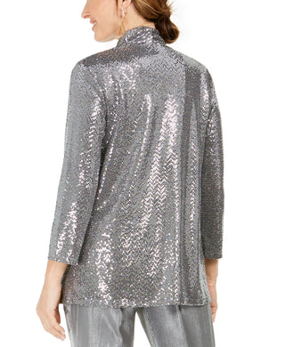 Kasper Women's Metallic Open-Front Jacket Silver Size Medium