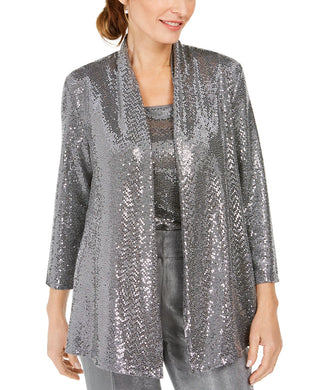 Kasper Women's Metallic Open-Front Jacket Silver Size Medium