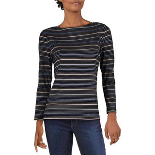 Anne Klein Women's Striped Boatneck T-Shirt Blue Size Medium