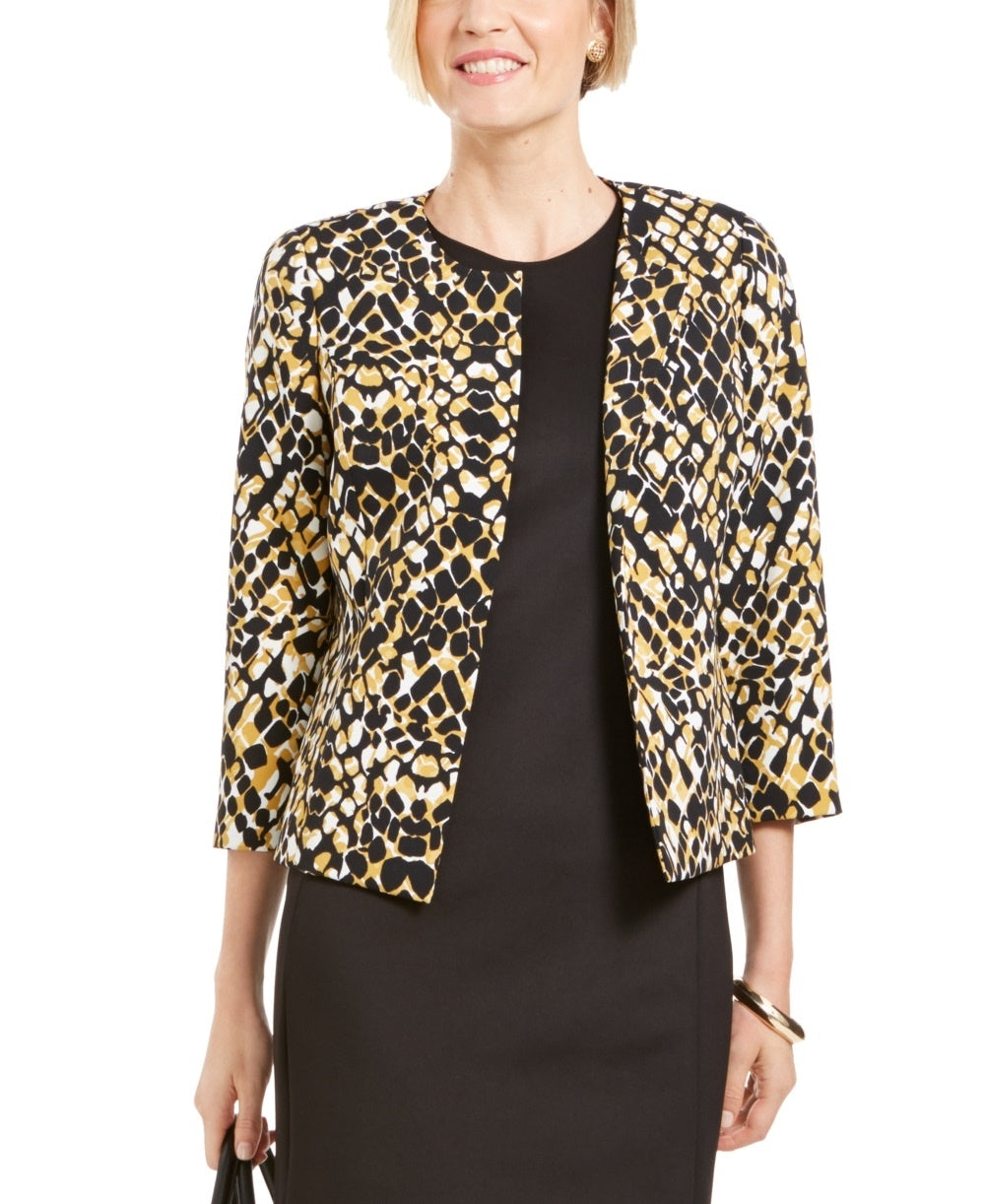 Kasper Women's Open-Front Animal-Print Jacket Yellow Size 4