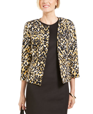 Kasper Women's Open-Front Animal-Print Jacket Yellow Size 4