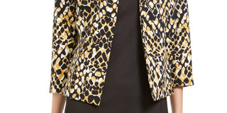 Kasper Women's Open-Front Animal-Print Jacket Yellow Size 4