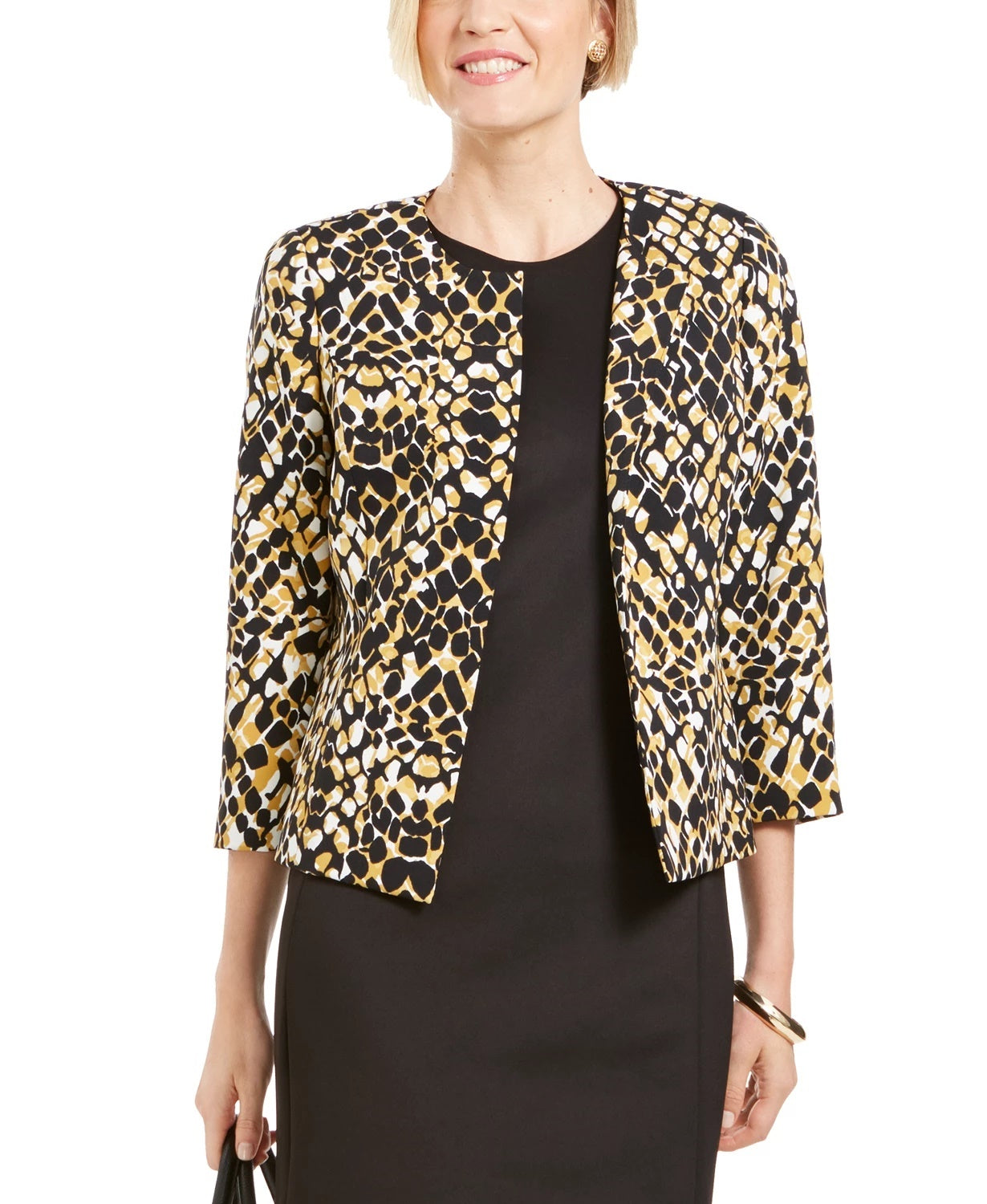Kasper Women's Open Front Animal Print Jacket Yellow Size 6