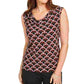 Kasper Women's Black Printed Sleeveless Jewel Neck Top Red Size Small