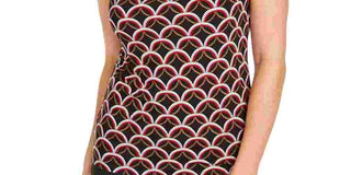 Kasper Women's Black Printed Sleeveless Jewel Neck Top Red Size Small
