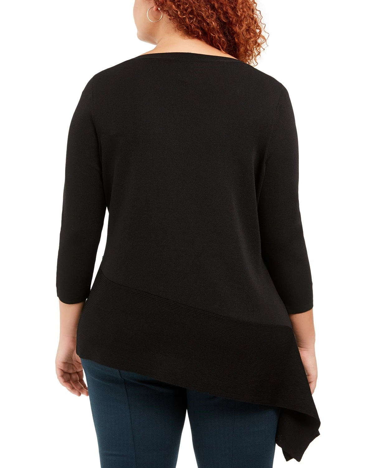 Anne Klein Women's Plus Size Asymmetrical-Hem Sweater Black Size 1X