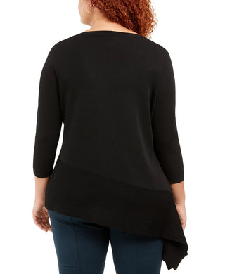 Anne Klein Women's Plus Size Asymmetrical-Hem Sweater Black Size 1X