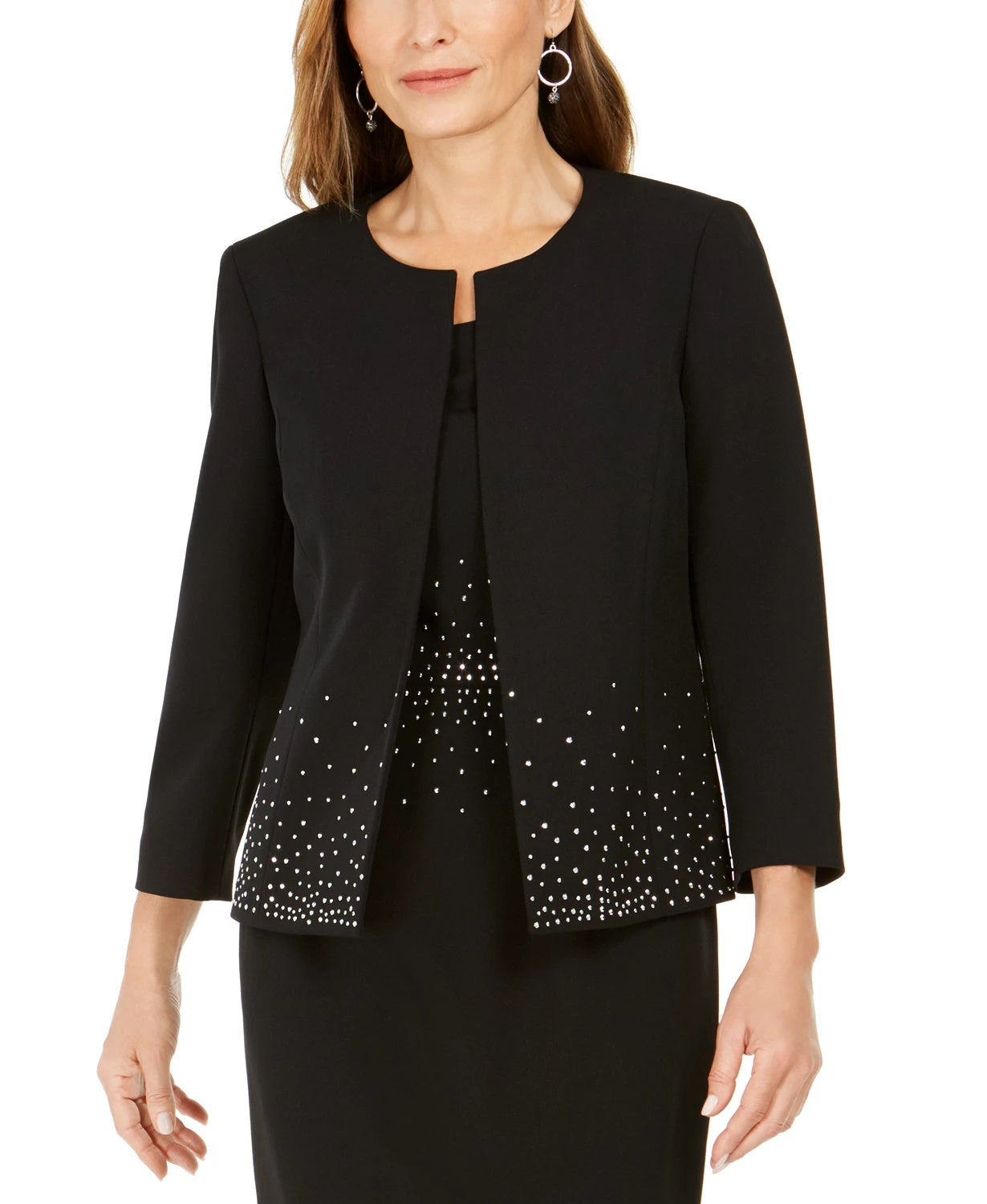 Kasper Women's Embellished Open Front Jacket Black Size 16