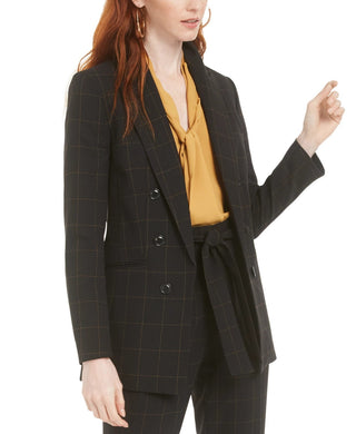 Bar III Women's Faux-Double-Breasted Windowpane-Print Jacket Black Size 4