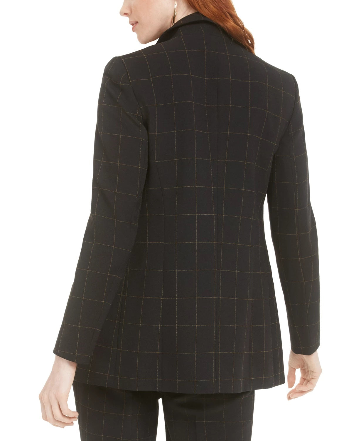 Bar III Women's Faux-Double-Breasted Windowpane-Print Jacket Black Size 4