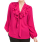 Kasper Women's Ruffled Long Sleeve Tie Neck Blouse Wear To Work Top Red Size Small