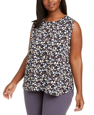Anne Klein Women's Plus Size Mayfair Printed Sleeveless Top Charcoal Size 0X