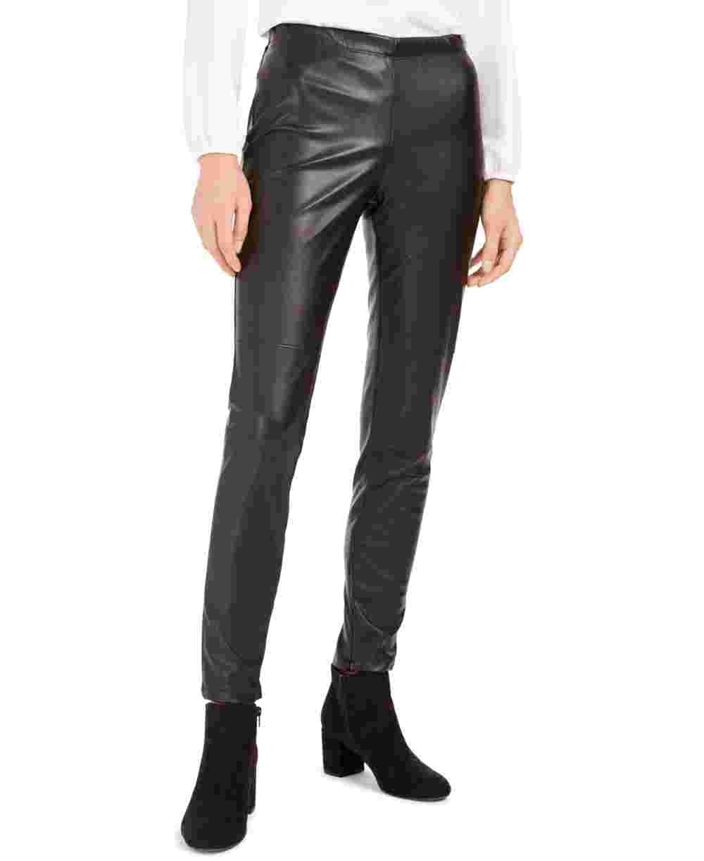 Bar III Women's Faux-Leather Skinny Pants Black Size Extra Large