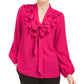 Kasper Women's Ruffled Tie-Neck Blouse Pink Size Small