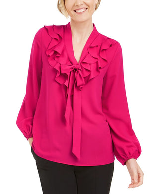 Kasper Women's Ruffled Tie-Neck Blouse Pink Size Small