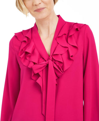 Kasper Women's Ruffled Tie-Neck Blouse Pink Size Small