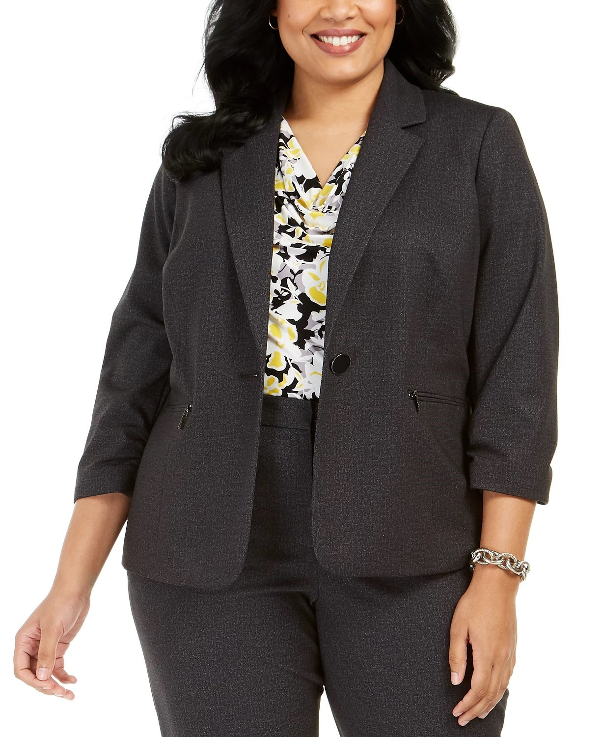 Kasper Women's Zippered Blazer Wear To Work Jacket Charcoal Size 20W