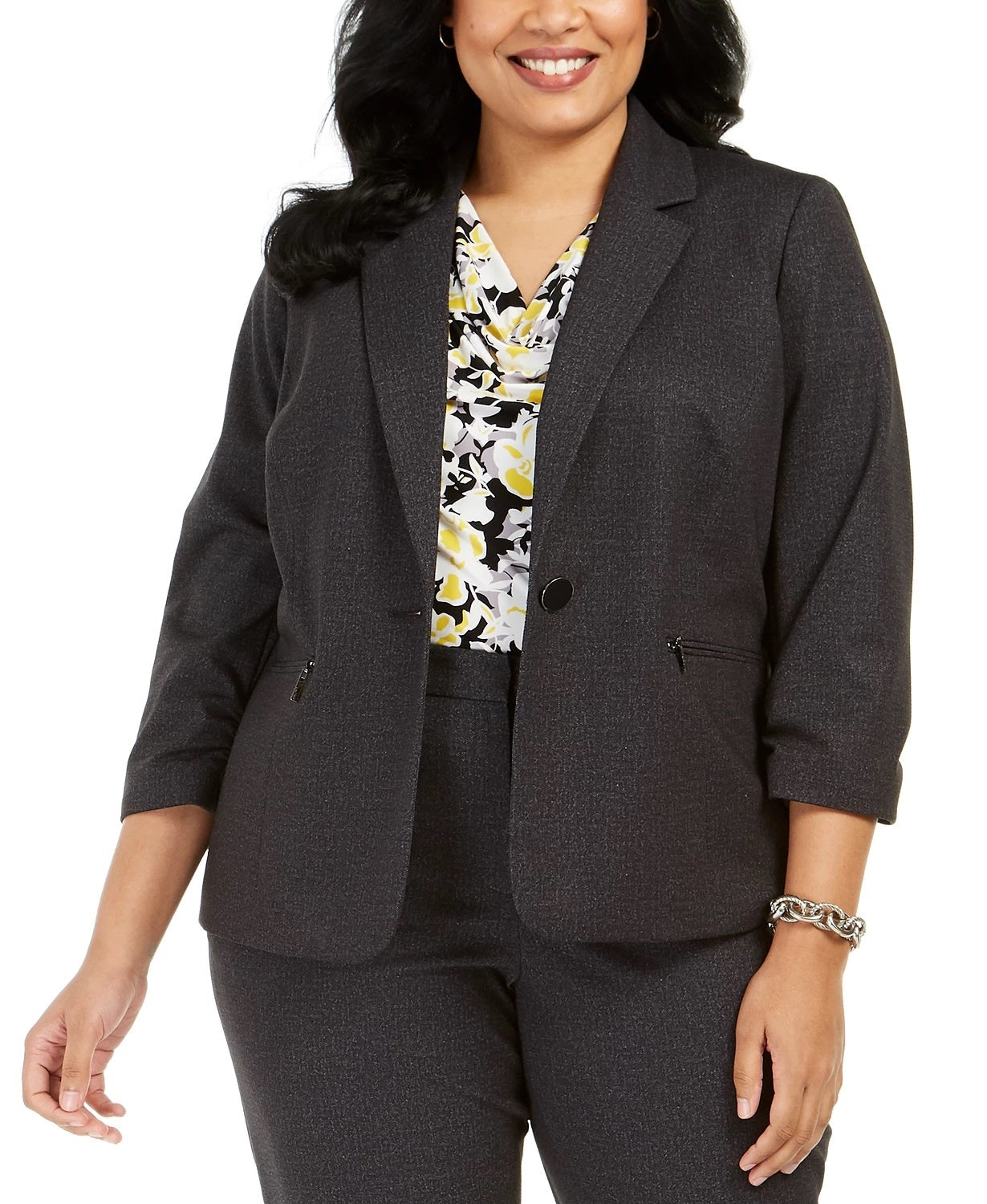 Kasper Women's Zippered Blazer Wear To Work Jacket Charcoal Size 22W