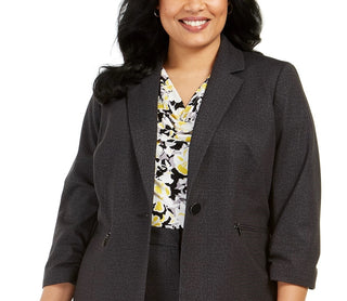 Kasper Women's Zippered Blazer Wear To Work Jacket Charcoal Size 22W