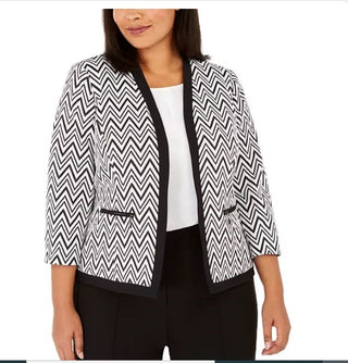 Kasper Women's Zippered Pocketed Chevron Wear To Work Jacket Charcoal Size 14 W