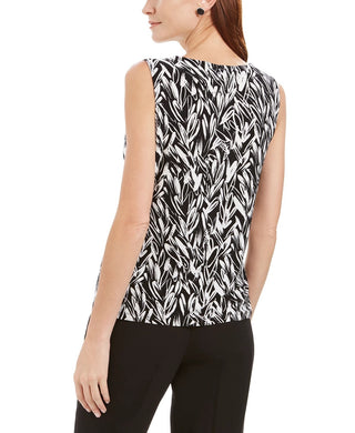 Kasper Women's Pleated Neck Keyhole Top Black Multi Size Medium