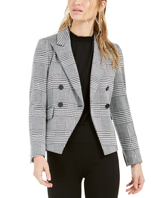 Bar III Women's Houndstooth-Print Double-Breasted Jacket Black Size 0