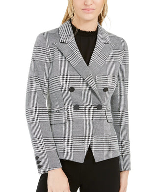 Bar III Women's Houndstooth-Print Double-Breasted Jacket Black Size 0