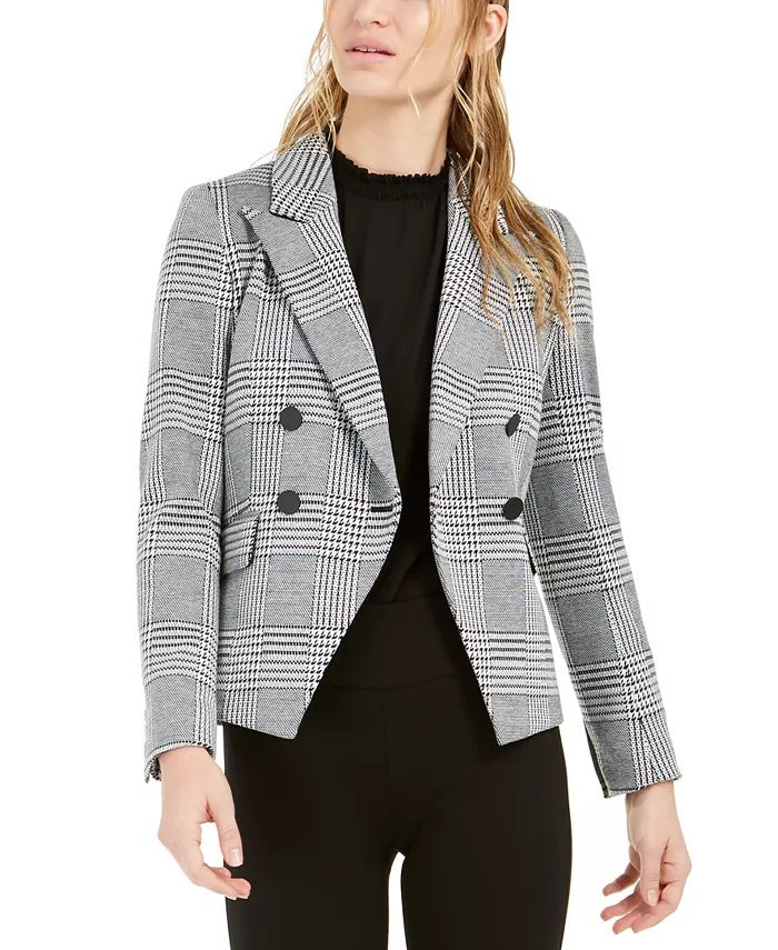 Bar III Women's Houndstooth-Print Double-Breasted Jacket Black Size 4