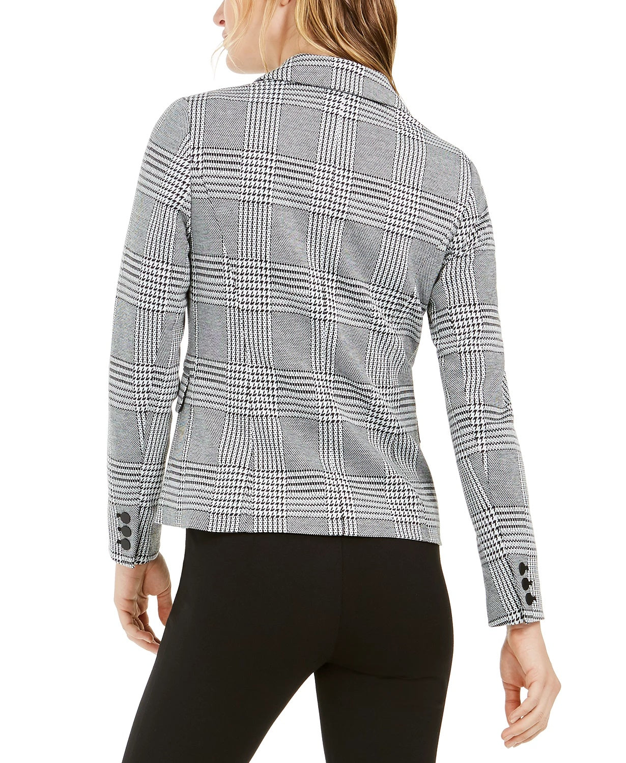 Bar III Women's Houndstooth-Print Double-Breasted Jacket Black Size 4