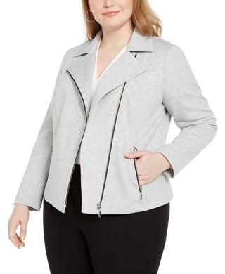 Bar III Women's Trendy Plus Size Ponte-Knit Moto Jacket Gray Size 2X