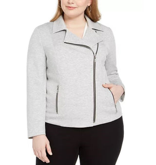 Bar III Women's Trendy Plus Size Ponte-Knit Moto Jacket Gray Size 2X