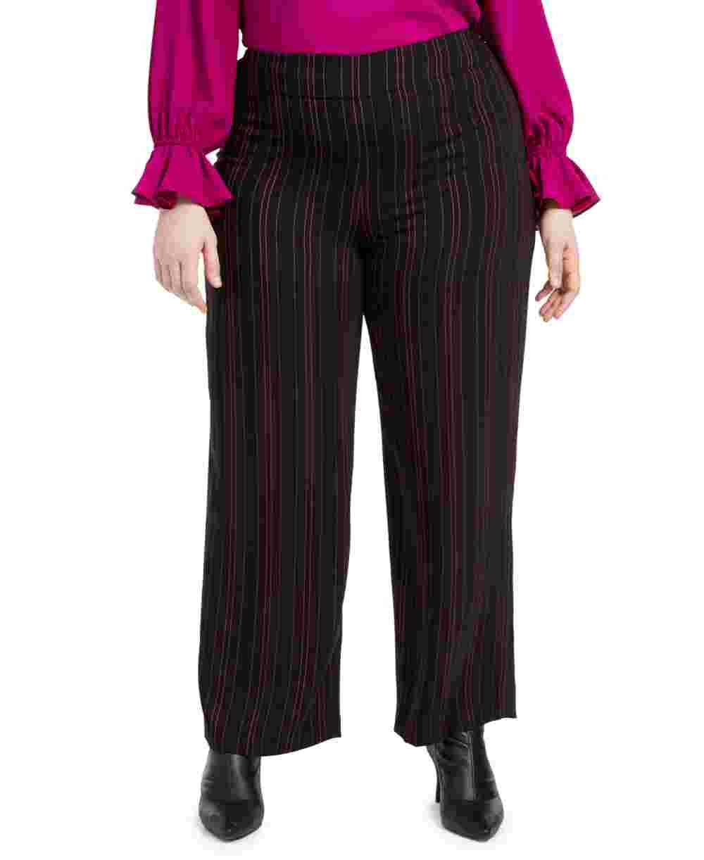 Bar III Women's Plus Striped Suit Separate Wide Leg Pants Black Size 14w