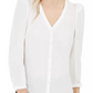 Bar III Women's Puff Sleeve Button Up Blouse White Size Small