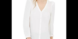 Bar III Women's Puff Sleeve Button Up Blouse White Size Small