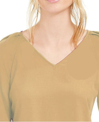 Bar III Women's Pleated Bell-Sleeve Top Yellow Size XX-Small